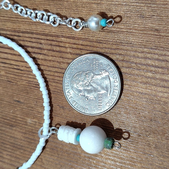 Turquoise Blue and  White Beaded Ladies Necklace, Handmade Ladies Necklace - Picture 3 of 5